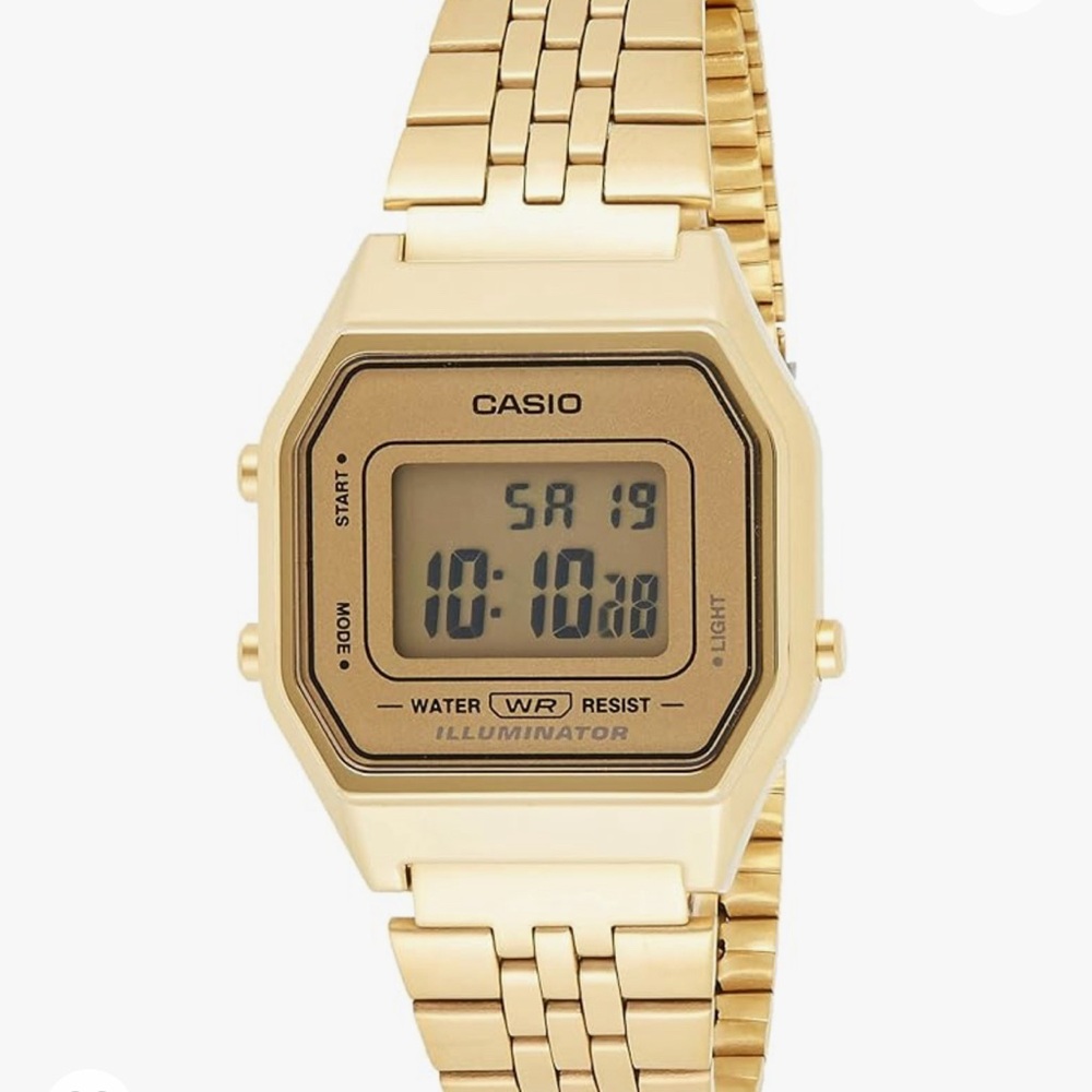 Casio Ladies Mid-Size Gold Tone Digital Retro Watch